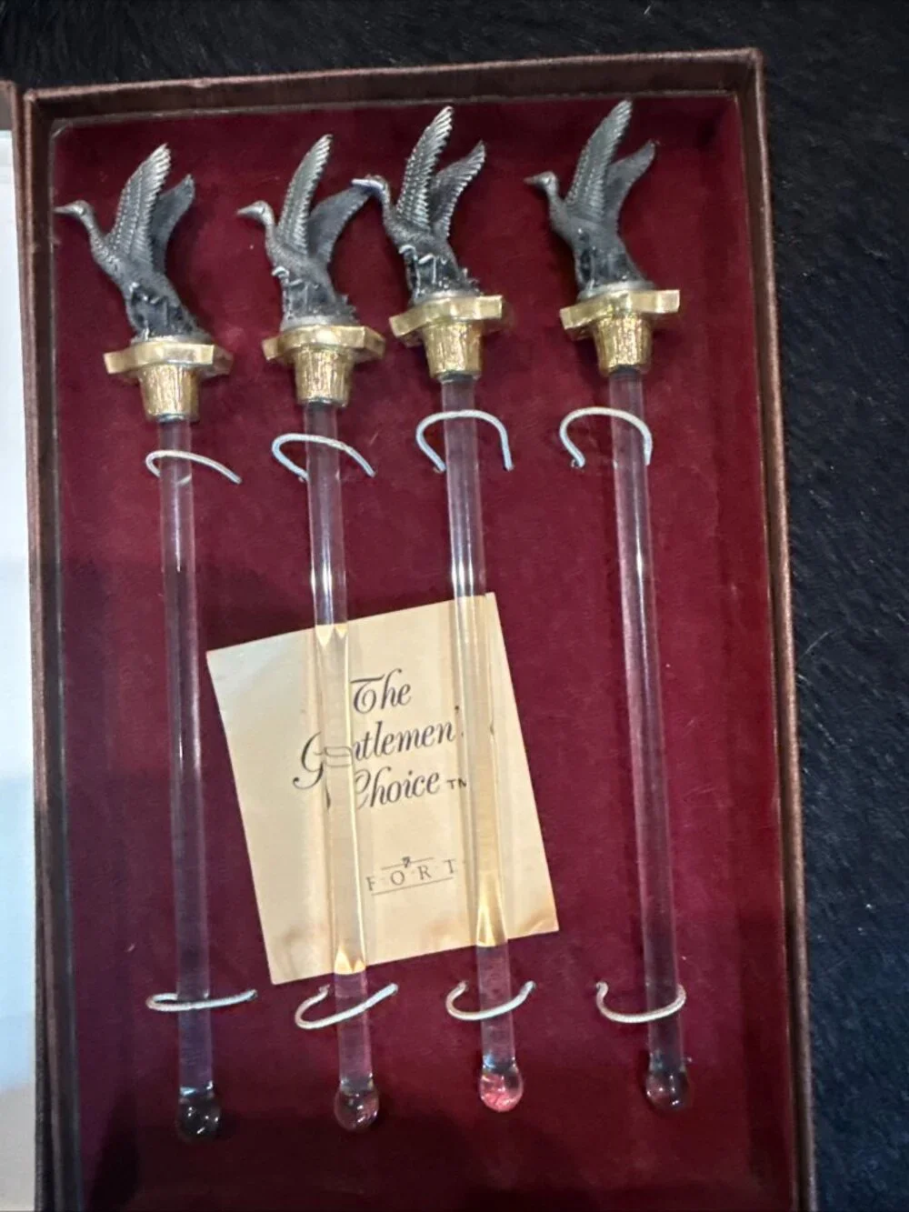 Vintage Port Barware Pewter Duck Glass Stir Sticks IOB